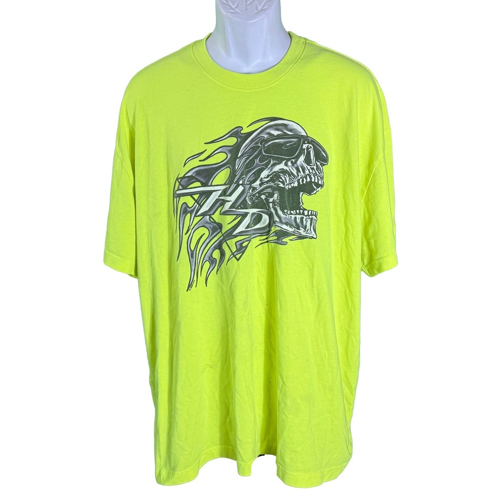 Harley-Davidson Graphic T-Shirt Mens XL Neon Yellow Salt Lake City Utah Skull